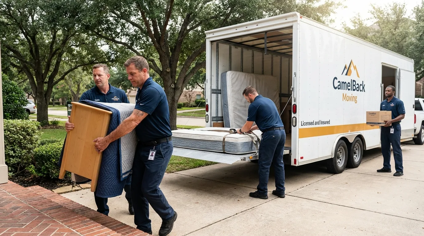 Crew loading residential truck for cross-state move from Greenwood, SC