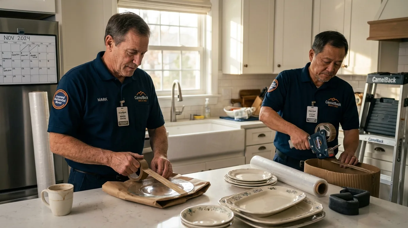 Professional crew packing kitchen dishware in Greenwood, SC